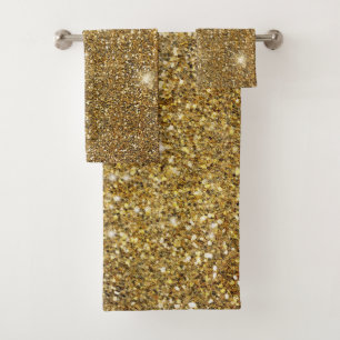 Conjunto De Toalhas Brilho Dourado Faísca Brilhante Espelhado Bonito