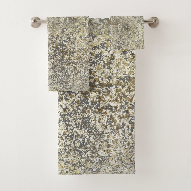 Conjunto De Toalhas Brilho Dourado Moderno Glamour Crackle (Insitu)