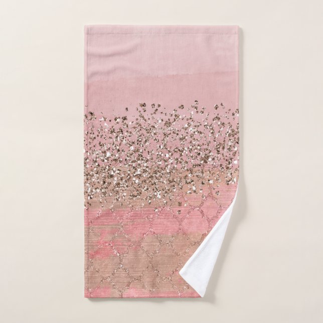 Conjunto De Toalhas Brilho Rosa Bege Brilho Marroquino Princesa Índia  (Toalha de mão)