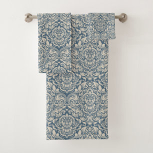 Conjunto De Toalhas Brincadeira Azul Elegante Barroca Brocade em Branc