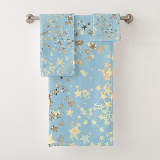 Conjunto De Toalhas Brincadeiras, Douradas Estrelas no Azul (Insitu)