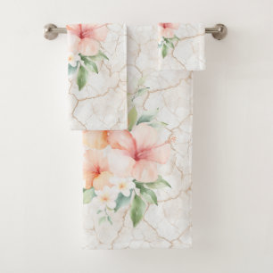 Conjunto De Toalhas Brisa de Verão Bege Pêssego Hibisco