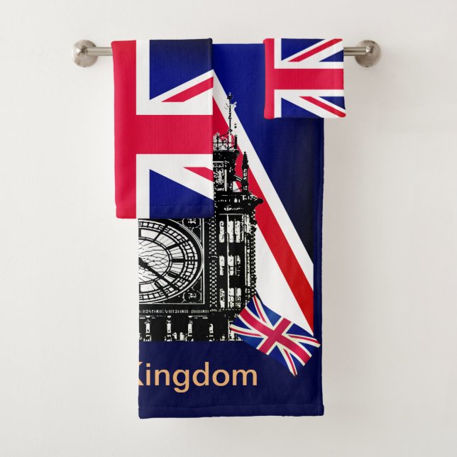 Conjunto De Toalhas British Flag Bathroom UK, Big Ben/London Towels (Insitu)