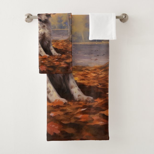 Conjunto De Toalhas Brittany Spaniel no Outono Folhas Caídas Inspiram  (Insitu)