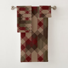 Conjunto De Toalhas Bronze vermelho e geométrico oliva