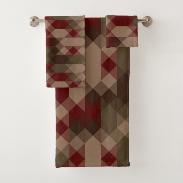 Conjunto De Toalhas Bronze vermelho e geométrico oliva (Insitu)