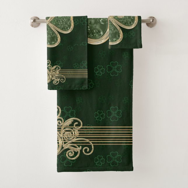 Conjunto De Toalhas Brooch Dourado e verde legante (Insitu)