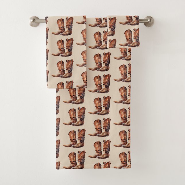 Conjunto De Toalhas Brown Cream Western Cowboy (Insitu)