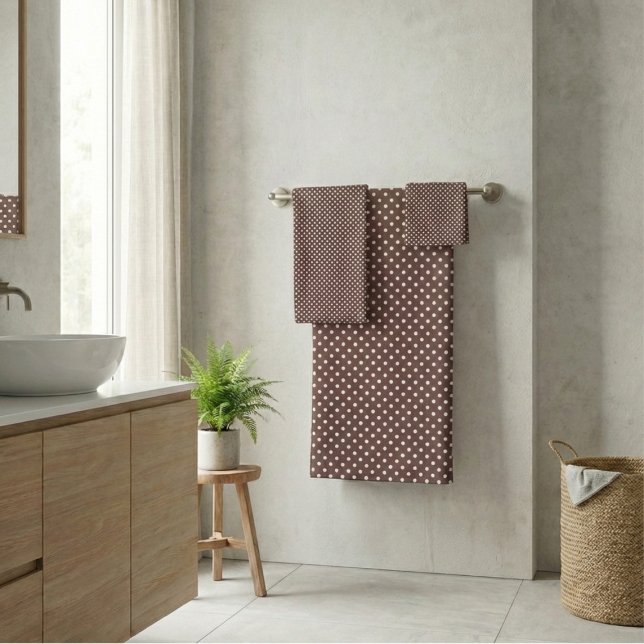 Conjunto De Toalhas Brown Ivory Polka Dot Retro Bathroom Decor (Criador carregado)