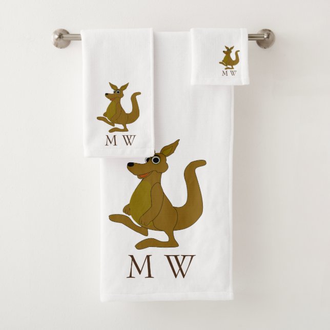 Conjunto De Toalhas Brown Kangaroo Design Monogrammed (Insitu)