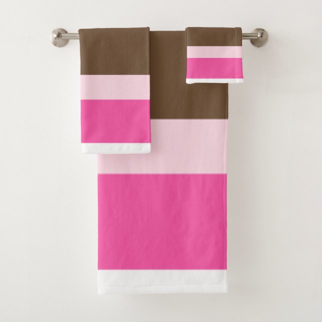 Conjunto De Toalhas Brown & Pink White Stripe Bathroom Towel Sets  (Insitu)