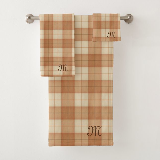 Conjunto De Toalhas Brown Tartan Personalizado Monograma Oferta Elegan (Insitu)