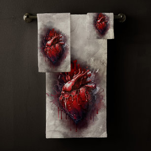 Conjunto De Toalhas Bruxaria Coração com Derrame Sangrento Vermelho