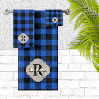 Conjunto De Toalhas Búfalo Azul e Negro Cheque Farmhouse Russo