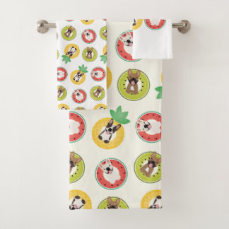 Conjunto De Toalhas Bulldog Francês Em Padrões De Piscina De Fruta