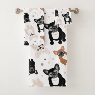 Conjunto De Toalhas Bulldogs Franceses e Bolinhas Franceses Bonitos