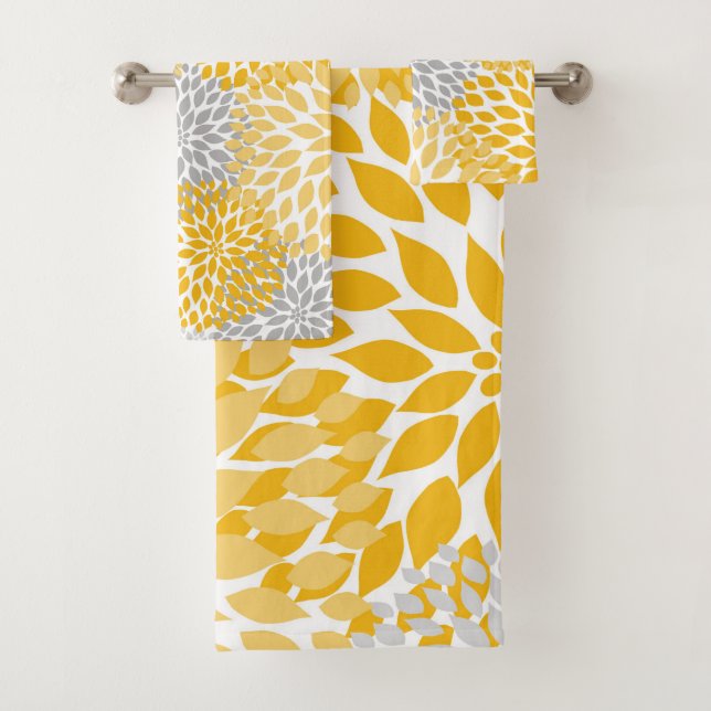 Conjunto De Toalhas Buquê Dahlia - cinza amarelo mostarda (Insitu)