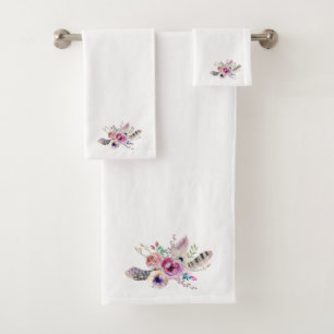 Conjunto De Toalhas Buquê de Boho das Flores e Penas Coloridas