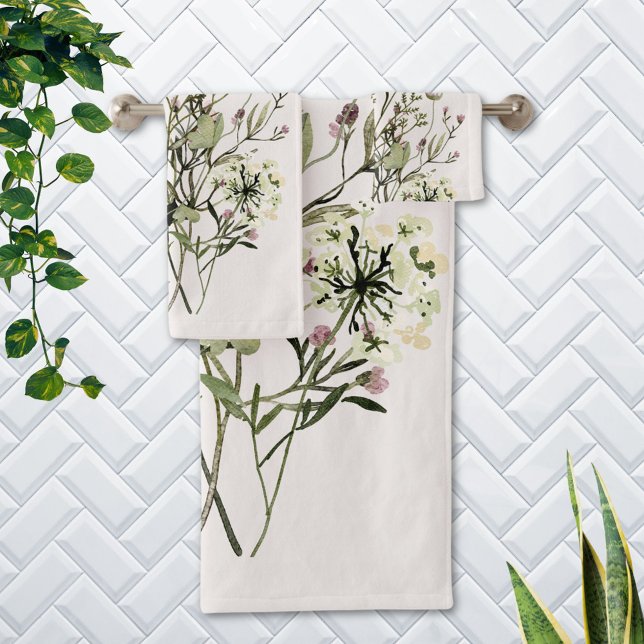 Conjunto De Toalhas Buquê de Flores Silvestres Secas Monograma (In situ Bathroom wall)