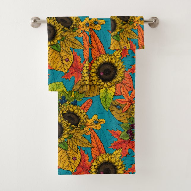 Conjunto De Toalhas Buquê de outono em azul (Insitu)