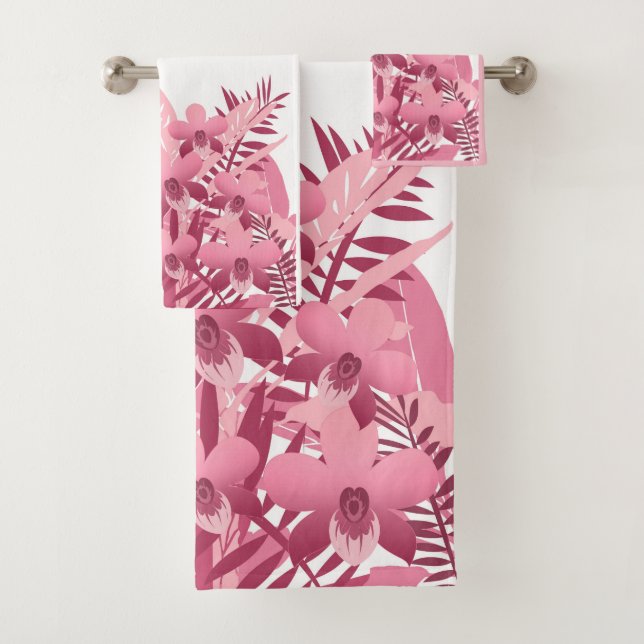 Conjunto De Toalhas Buquê de plantas tropicais rosa (Insitu)