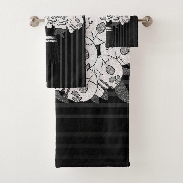 Conjunto De Toalhas Buquê de Rosas Caveira Preto e Branco (Insitu)