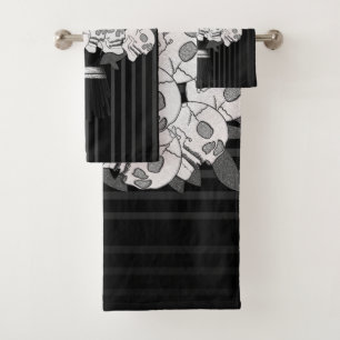 Conjunto De Toalhas Buquê de Rosas Cranianas Preto e Branco