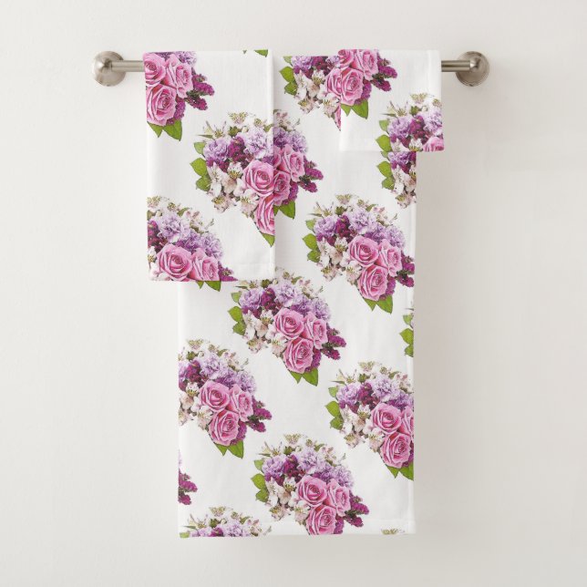 Conjunto De Toalhas Buquê de Rosas Rosa de Aquarela Modelo (Insitu)