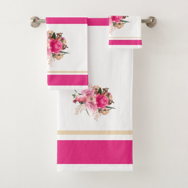 Conjunto De Toalhas Buquê Dourado Floral Rosa Rosa Elegante (Insitu)