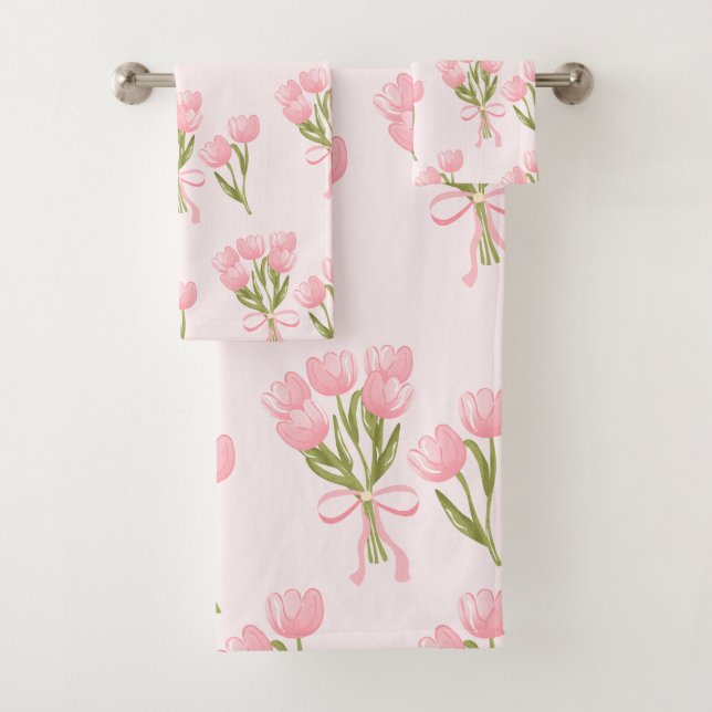 Conjunto De Toalhas Buquê Floral de Tulipas Rosa Shabby Chic (Insitu)