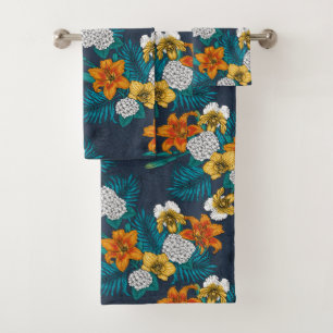 Conjunto De Toalhas Buquê tropical em azul