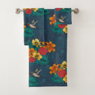 Conjunto De Toalhas Buquês tropicais e beija-flores