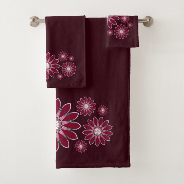 Conjunto De Toalhas Burgundy Abstrato Floral (Insitu)