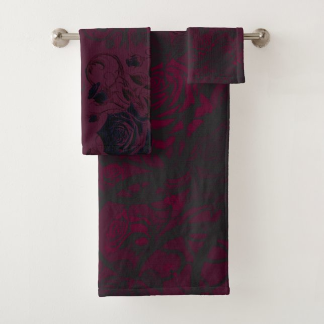 Conjunto De Toalhas Burgundy & Black Dark Garden Glamour Gótico (Insitu)