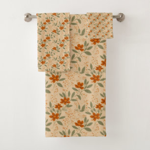 Conjunto De Toalhas Burnt Siena e Honey Minimalist Floral