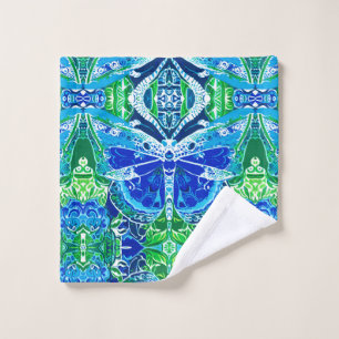 Conjunto De Toalhas Butterfly e Medallion Batik Padrões em Azul