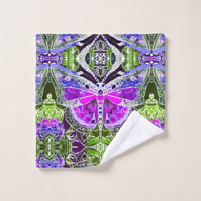 Conjunto De Toalhas Butterfly e Medallion Batik Patterno em Violet (Pano de lavar)
