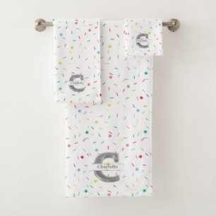 Conjunto De Toalhas C Monograma Inicial de Prata Personalizado Seu Nom
