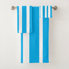 Conjunto De Toalhas Cabana Azul Celeste Listras Brancas