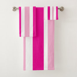Conjunto De Toalhas Cabana Listras Brancas e Rosa