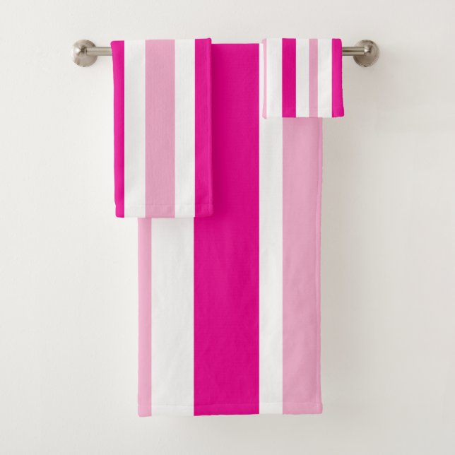 Conjunto De Toalhas Cabana Listras Brancas e Rosa (Insitu)