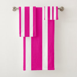 Conjunto De Toalhas Cabana Rosa Choque Listras Brancas