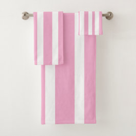 Conjunto De Toalhas Cabana Rosa Pastel Listras Brancas
