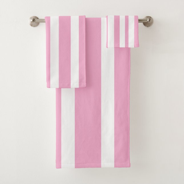 Conjunto De Toalhas Cabana Rosa Pastel Listras Brancas (Insitu)