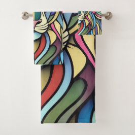 Conjunto De Toalhas Cabeça Colorida Detalhada do Leão