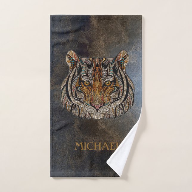 Conjunto De Toalhas Cabeça de Tigre, Rosto, Visual de Couro (Toalha de mão)