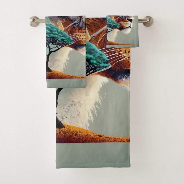 Conjunto De Toalhas Cabeça do Leão Safari Africano (Insitu)