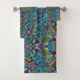 Conjunto De Toalhas Cabeças Retro Psicodélicas Abstrato
