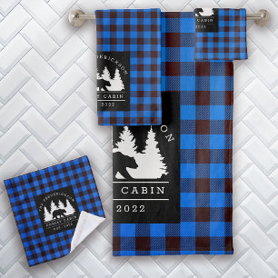 Conjunto De Toalhas Cabina da Família de Urso Xadrez Russo Azul