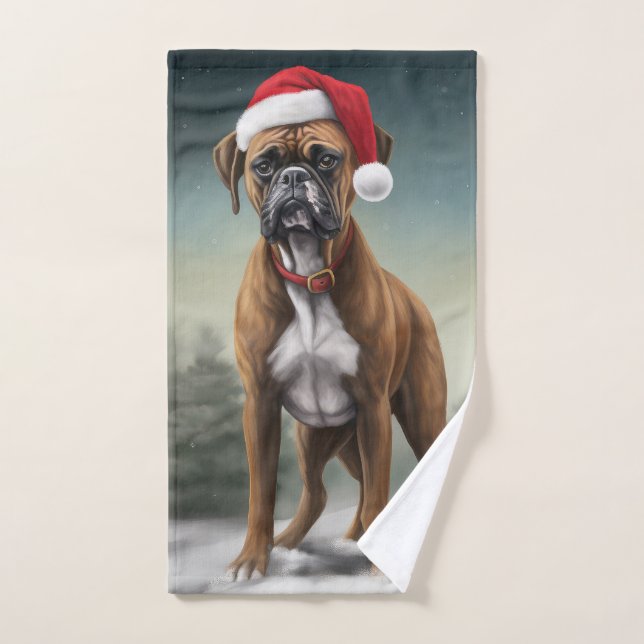 Conjunto De Toalhas Cachorro Boxer na Neve Natal  (Toalha de mão)